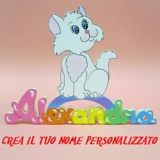 Gattino con nome o scritta personalizzata su legno di 9 lettere